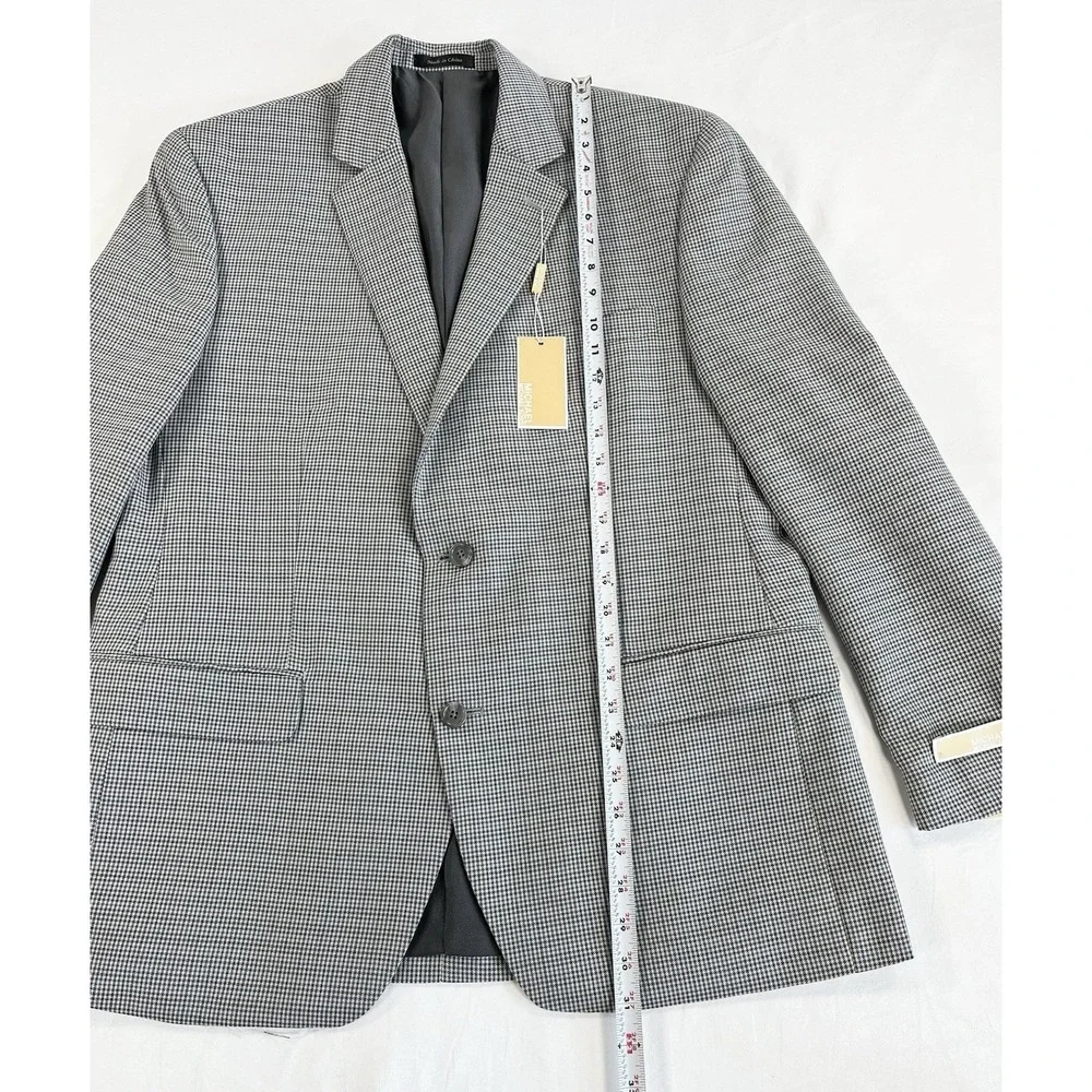 NWT Michael Kors Mens 44R Sport Coat Blazer Grey Black Houndstooth Classic Fit